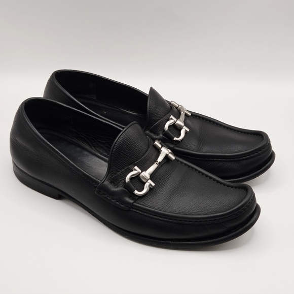Salvatore Ferragamo Gancini Logo Leather Black Dress Loafers Mens Size 8D Shoes main image 9